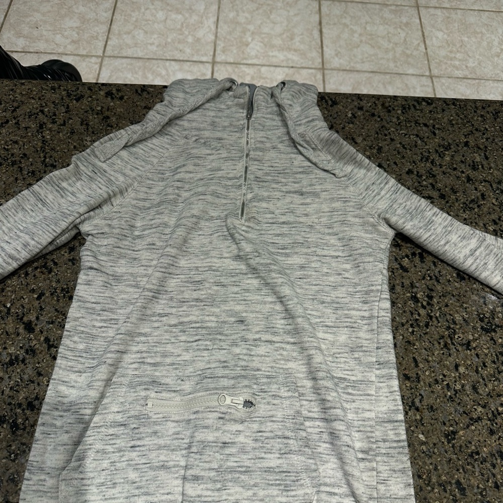 Gray Hooded Pullover with Zip Detail
